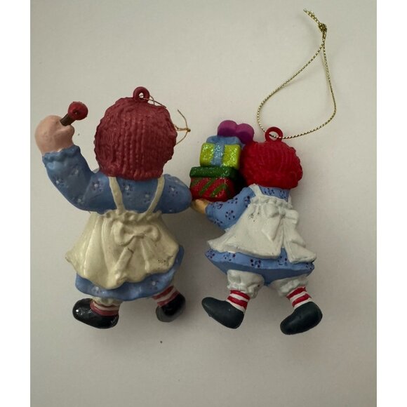 2 Vintage Raggedy Ann Doll Christmas Tree Ornaments, Drums And Present, Adorable - Picture 2 of 2